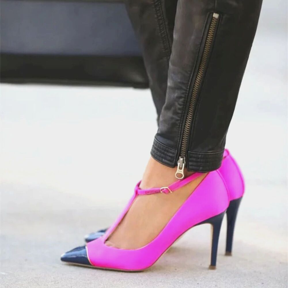 J.Crew Everly Fucsia Cap Toe T-strap Italian Leather Womens Heels Sz 6 US RP$325